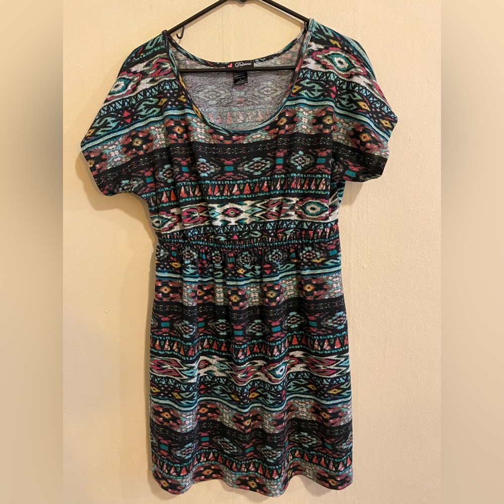 Print cotton dress with elastic waist